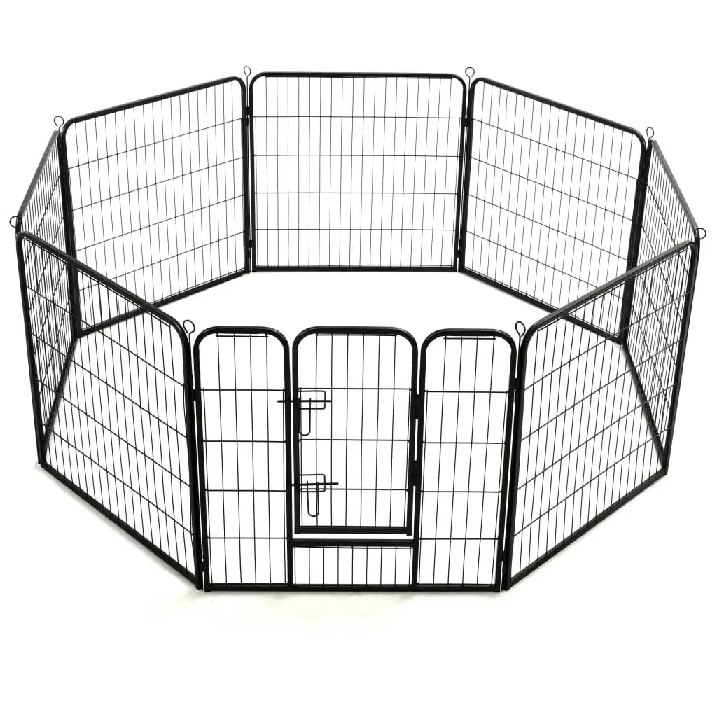 Dog Playpen 8 Panels Steel 80x80 cm Black 170571