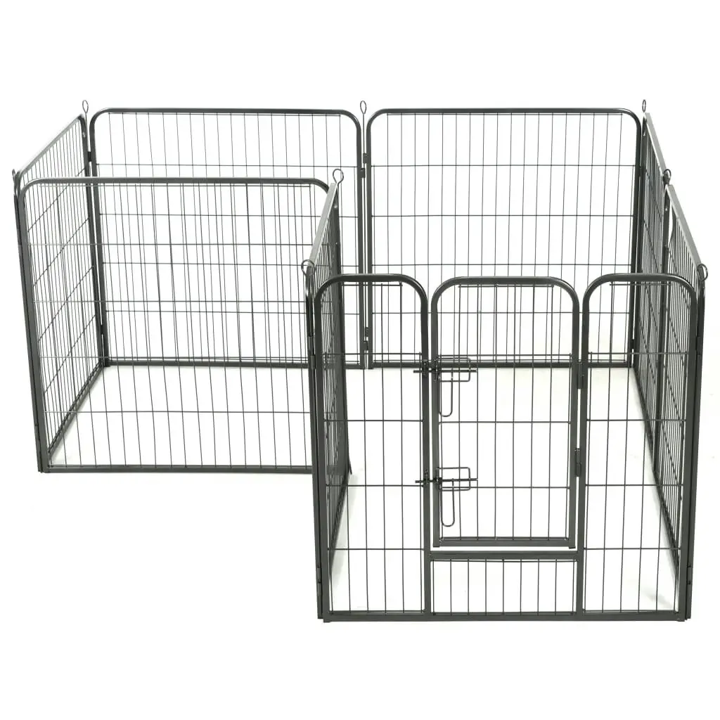 Dog Playpen 8 Panels Steel 80x80 cm Black 170571