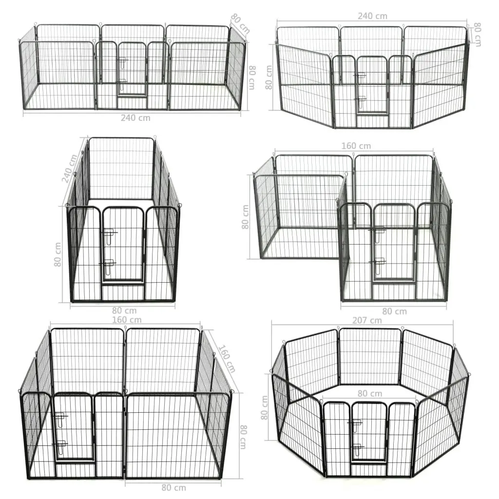 Dog Playpen 8 Panels Steel 80x80 cm Black 170571