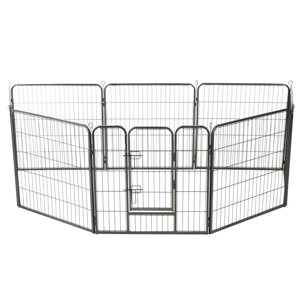 Dog Playpen 8 Panels Steel 80x80 cm Black 170571