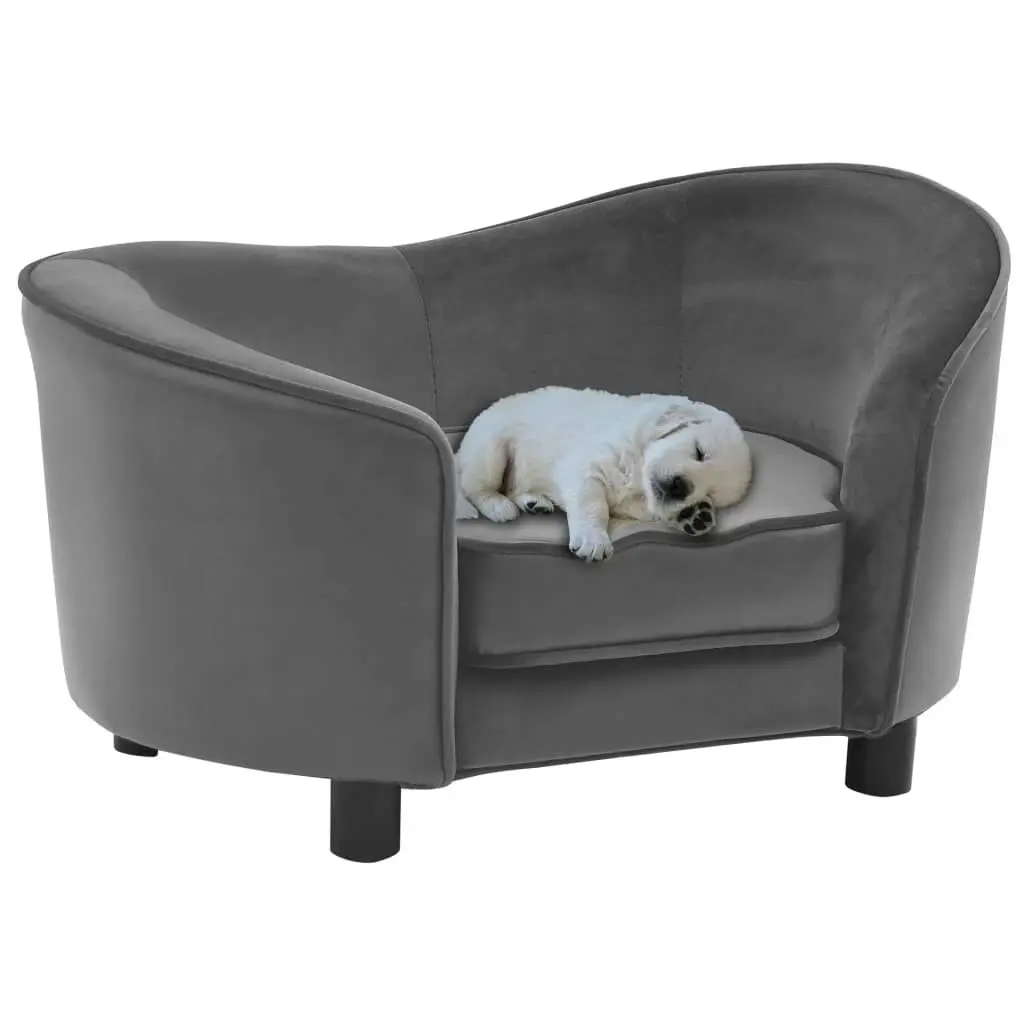 Dog Sofa Grey 69x49x40 cm Plush and Faux Leather 170949