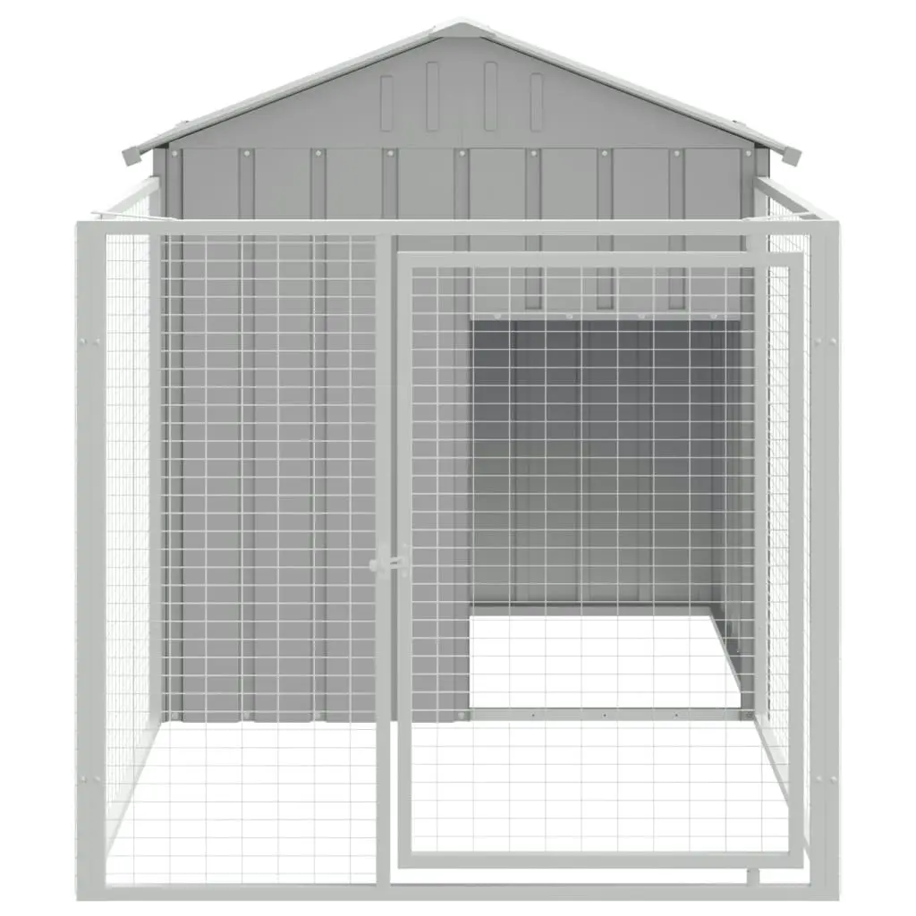 Dog House with Run Light Grey 117x201x123 cm Galvanised Steel 172352