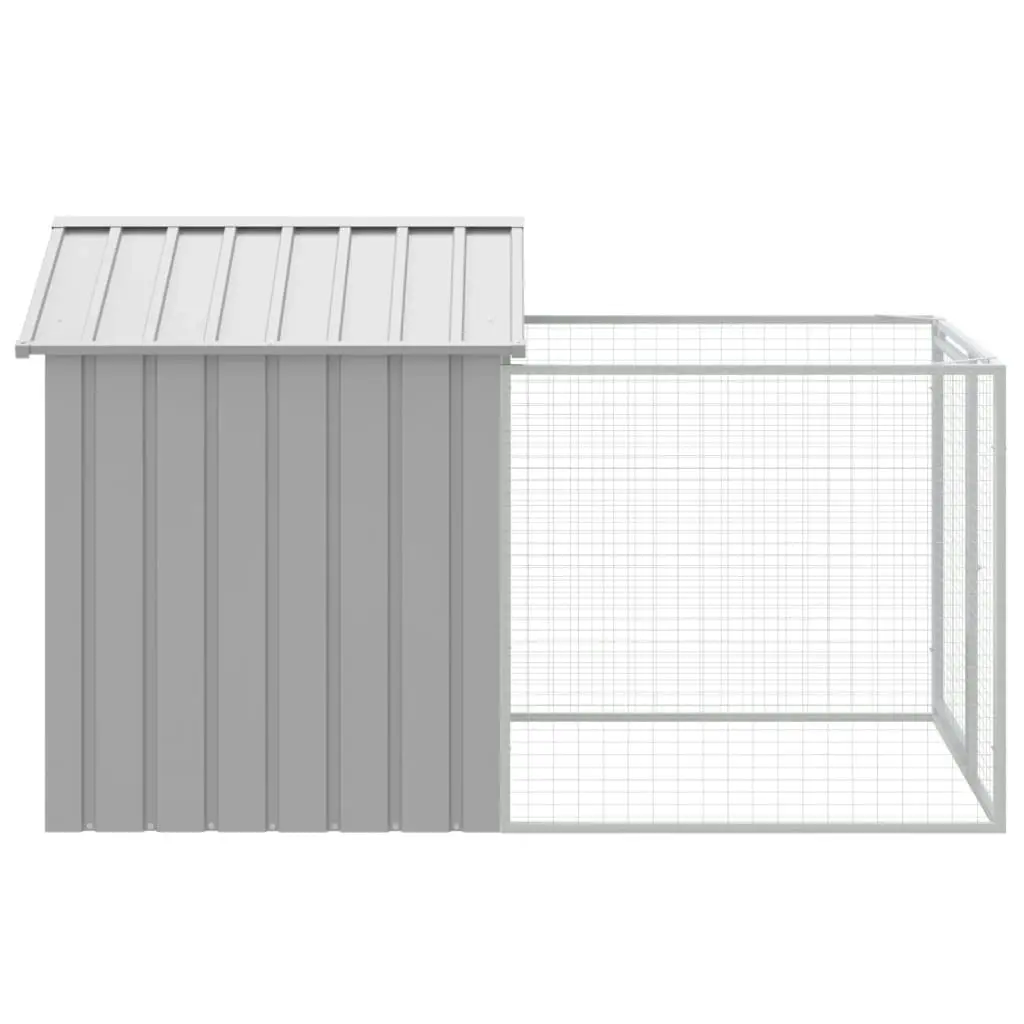 Dog House with Run Light Grey 117x201x123 cm Galvanised Steel 172352