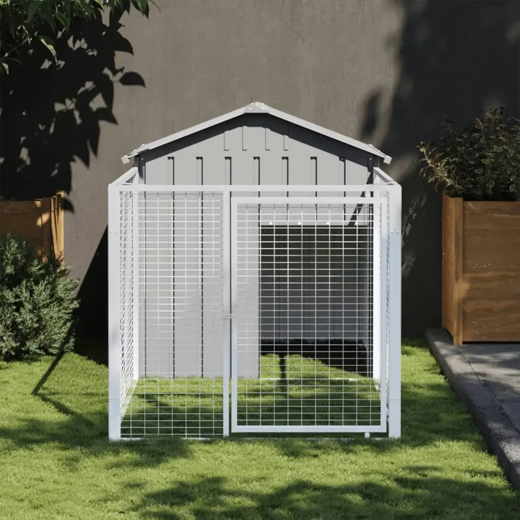 Dog House with Run Light Grey 117x201x123 cm Galvanised Steel 172352