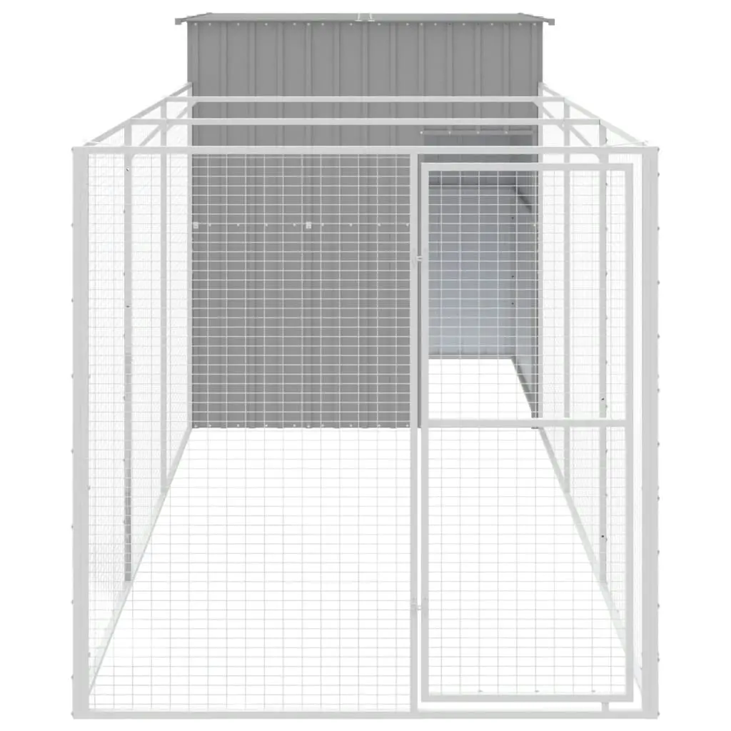 Dog House with Run Light Grey 165x455x181 cm Galvanised Steel 3189104