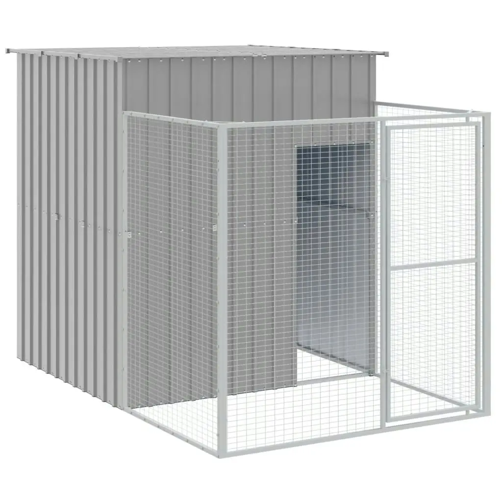 Dog House with Run Light Grey 165x455x181 cm Galvanised Steel 3189104