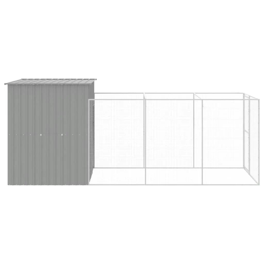 Dog House with Run Light Grey 165x455x181 cm Galvanised Steel 3189104