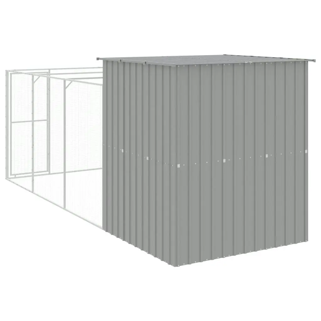 Dog House with Run Light Grey 165x455x181 cm Galvanised Steel 3189104