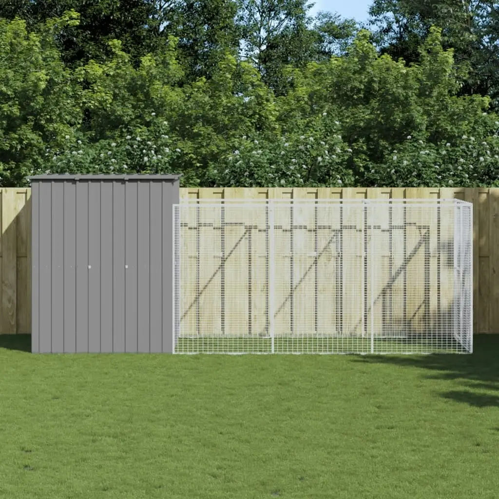 Dog House with Run Light Grey 165x455x181 cm Galvanised Steel 3189104