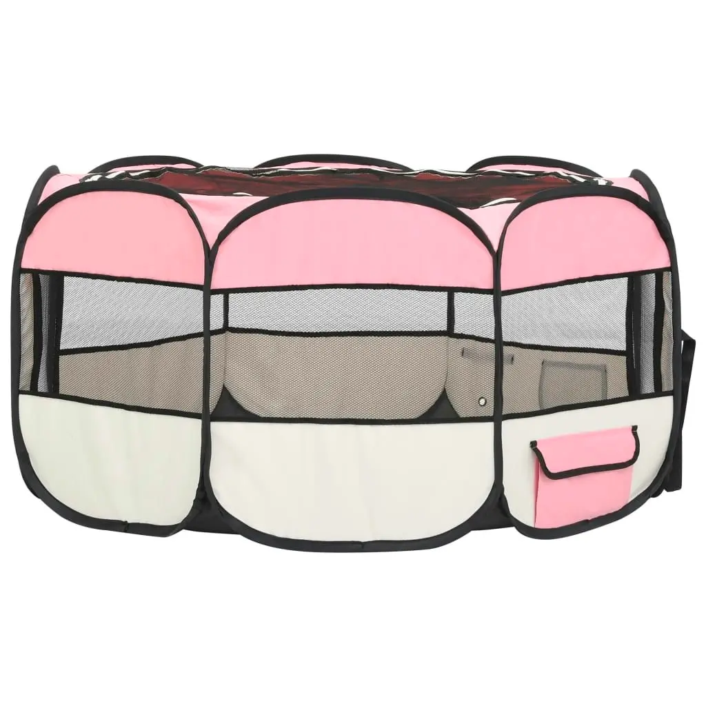 Foldable Dog Playpen with Carrying Bag Pink 145x145x61 cm 171012