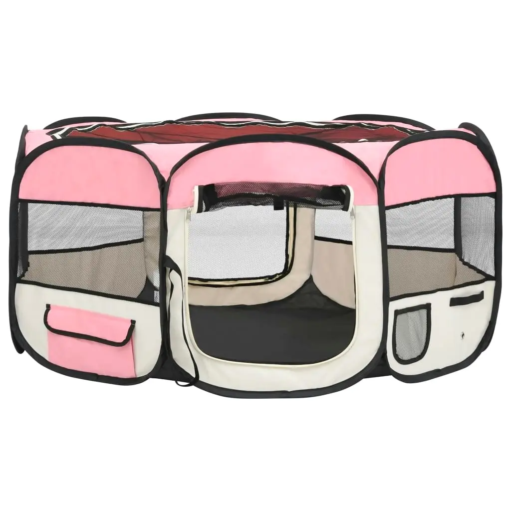 Foldable Dog Playpen with Carrying Bag Pink 145x145x61 cm 171012