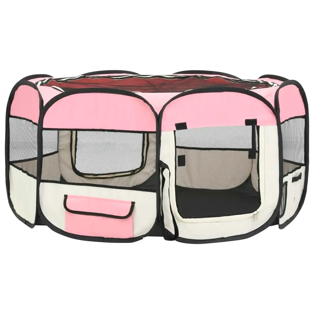 Foldable Dog Playpen with Carrying Bag Pink 145x145x61 cm 171012