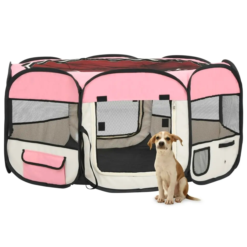 Foldable Dog Playpen with Carrying Bag Pink 145x145x61 cm 171012