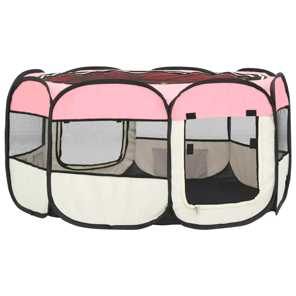 Foldable Dog Playpen with Carrying Bag Pink 145x145x61 cm 171012