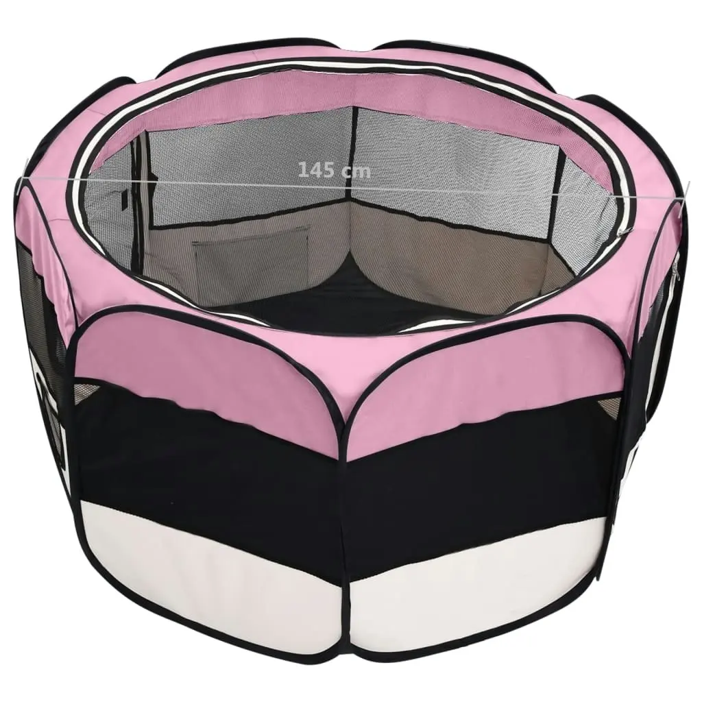 Foldable Dog Playpen with Carrying Bag Pink 145x145x61 cm 171012