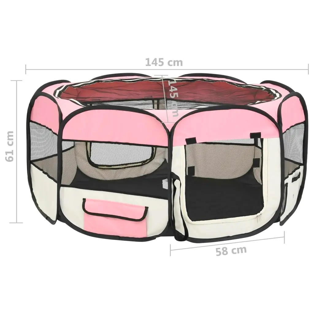 Foldable Dog Playpen with Carrying Bag Pink 145x145x61 cm 171012