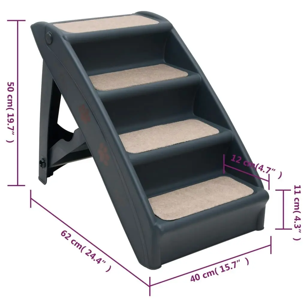 Folding 4-Step Dog Stairs Dark Grey 171172