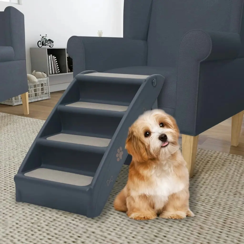 Folding 4-Step Dog Stairs Dark Grey 171172