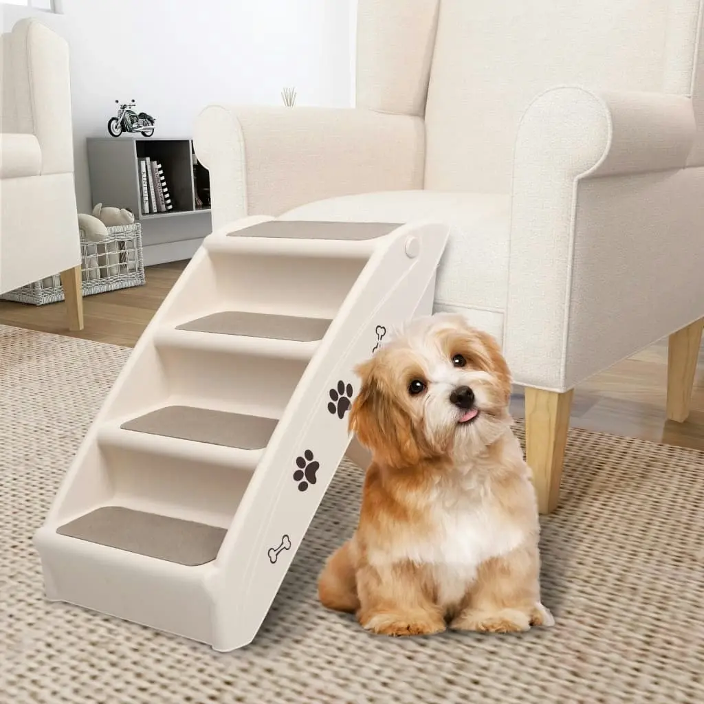 Folding Dog Stairs Cream 62x40x49.5 cm 170984