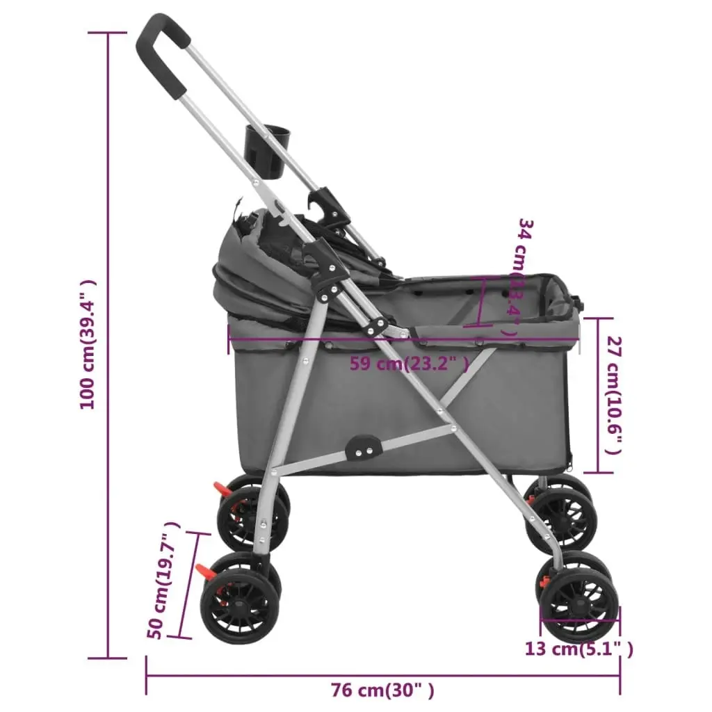 Folding Dog Stroller Grey 76x50x100 cm Oxford Fabric 172201