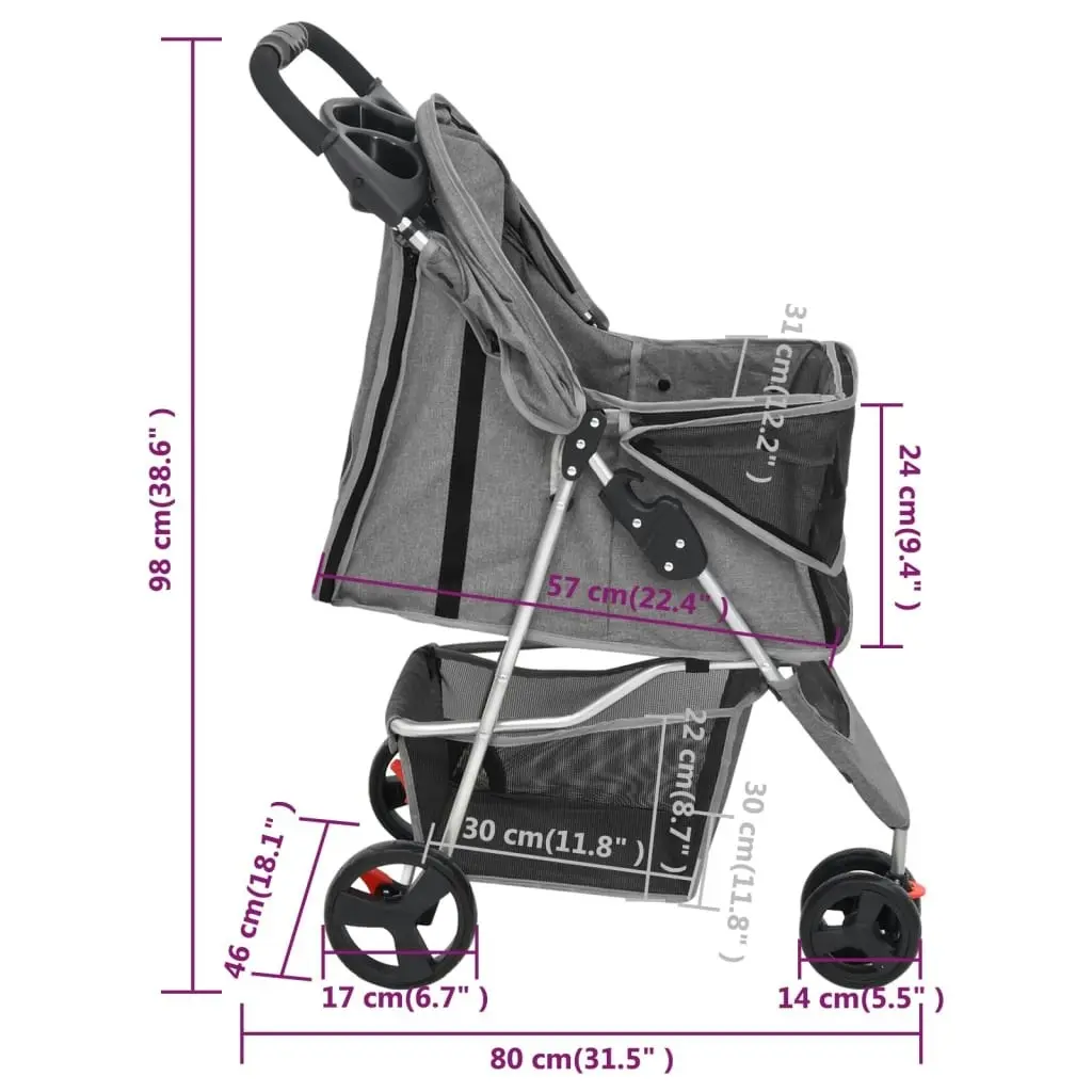 Folding Dog Stroller Grey 80x46x98 cm Oxford Fabric 172197