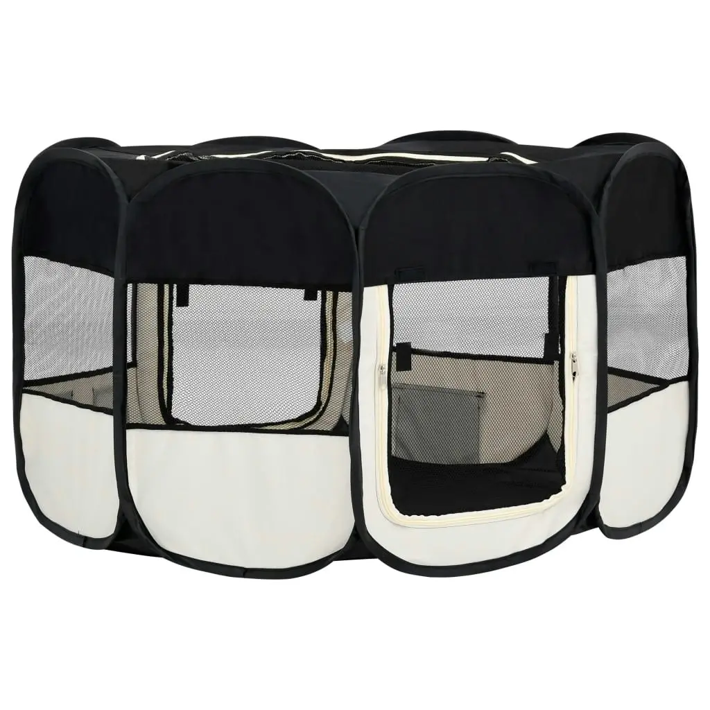 Foldable Dog Playpen with Carrying Bag Black 145x145x61 cm 171008