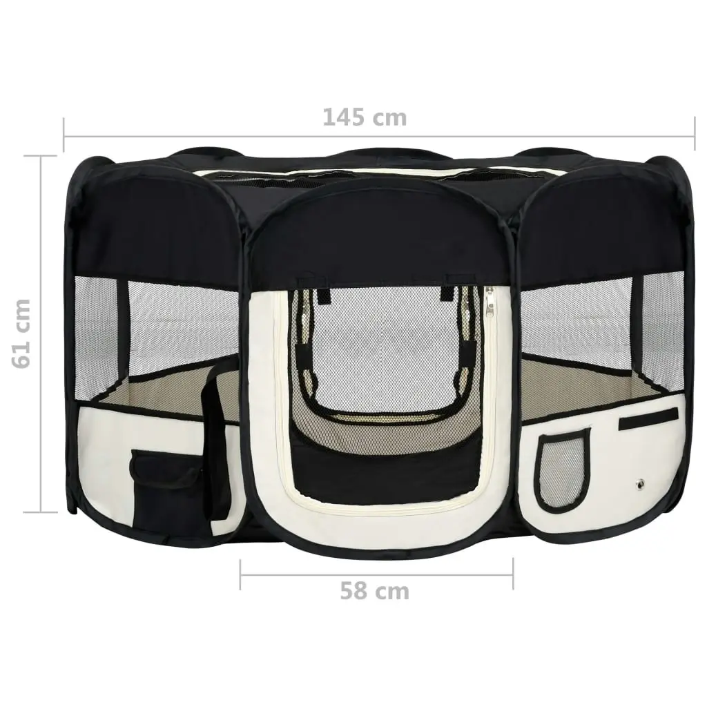 Foldable Dog Playpen with Carrying Bag Black 145x145x61 cm 171008