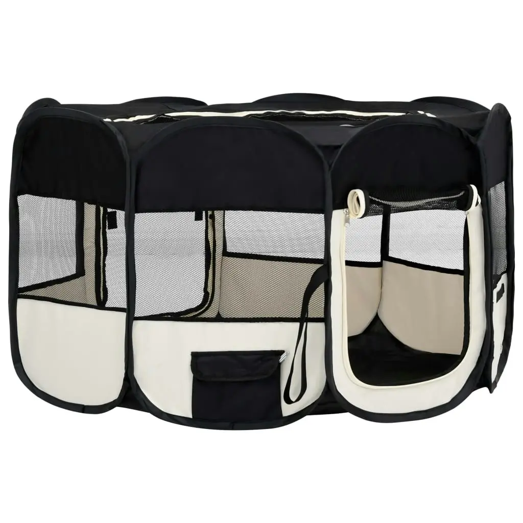 Foldable Dog Playpen with Carrying Bag Black 145x145x61 cm 171008