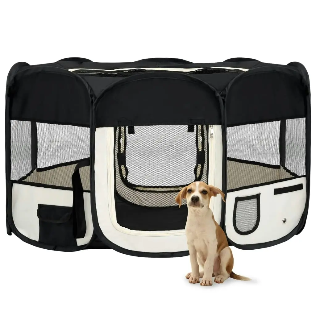 Foldable Dog Playpen with Carrying Bag Black 145x145x61 cm 171008