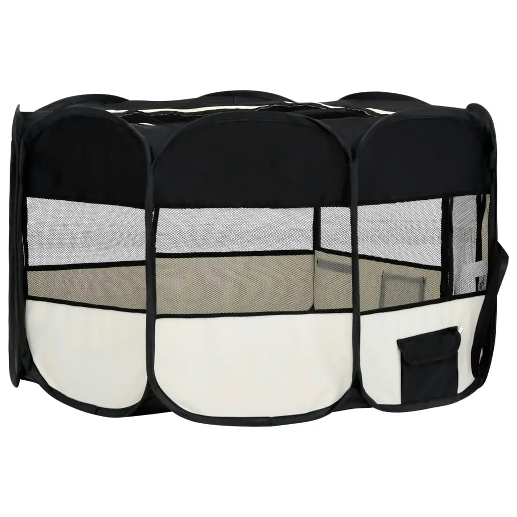 Foldable Dog Playpen with Carrying Bag Black 145x145x61 cm 171008