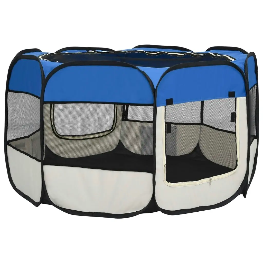 Foldable Dog Playpen with Carrying Bag Blue 110x110x58 cm 171014