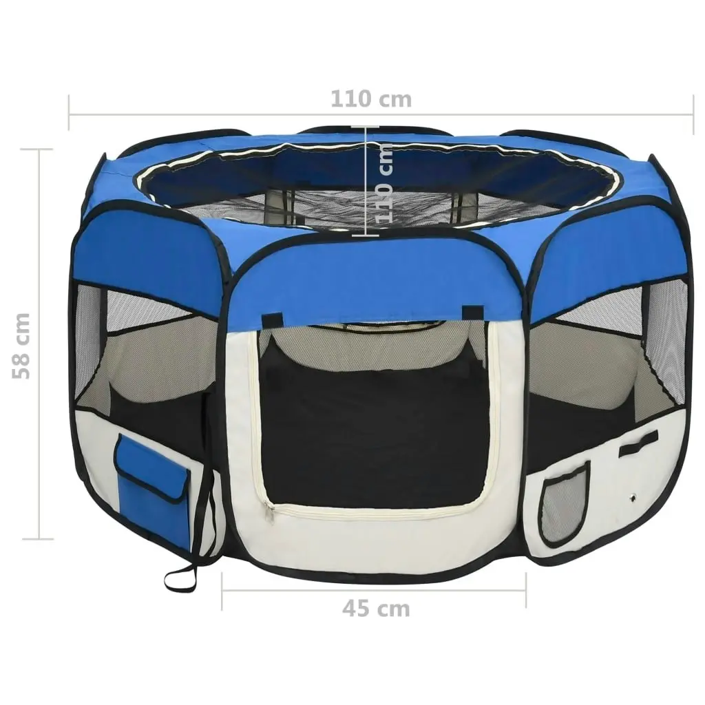 Foldable Dog Playpen with Carrying Bag Blue 110x110x58 cm 171014