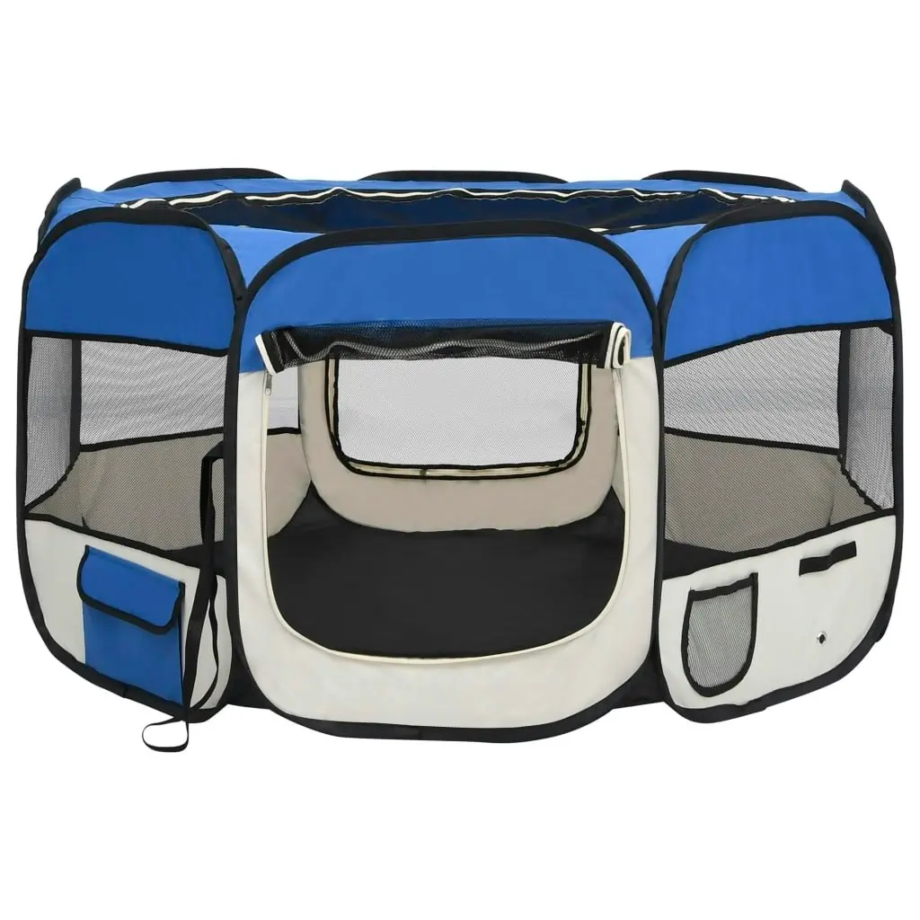 Foldable Dog Playpen with Carrying Bag Blue 110x110x58 cm 171014