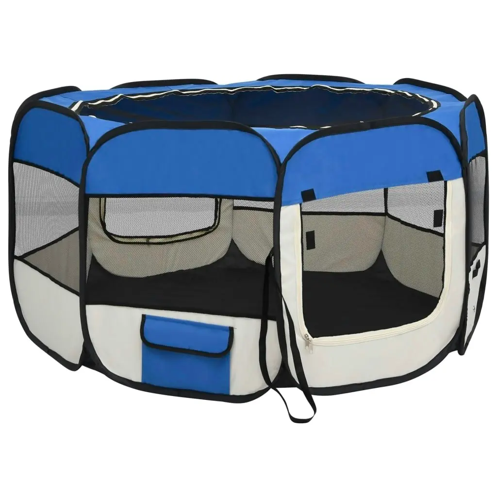 Foldable Dog Playpen with Carrying Bag Blue 110x110x58 cm 171014