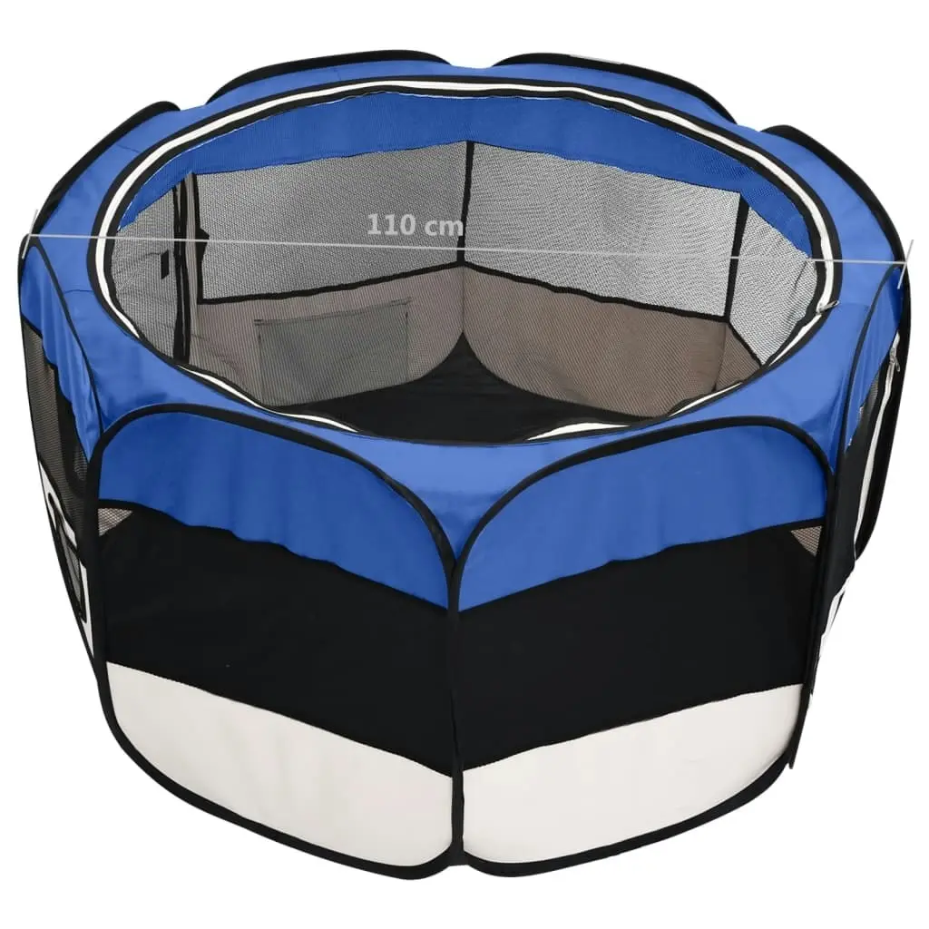 Foldable Dog Playpen with Carrying Bag Blue 110x110x58 cm 171014