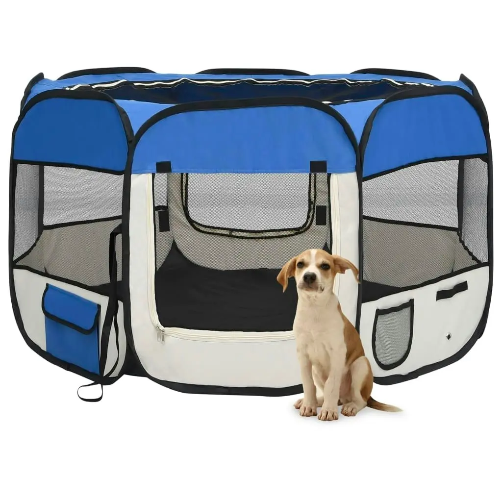 Foldable Dog Playpen with Carrying Bag Blue 110x110x58 cm 171014