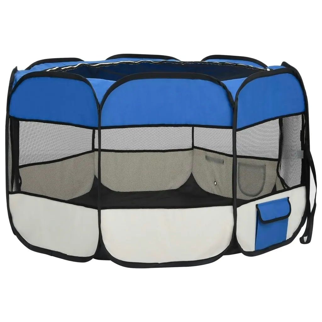 Foldable Dog Playpen with Carrying Bag Blue 110x110x58 cm 171014