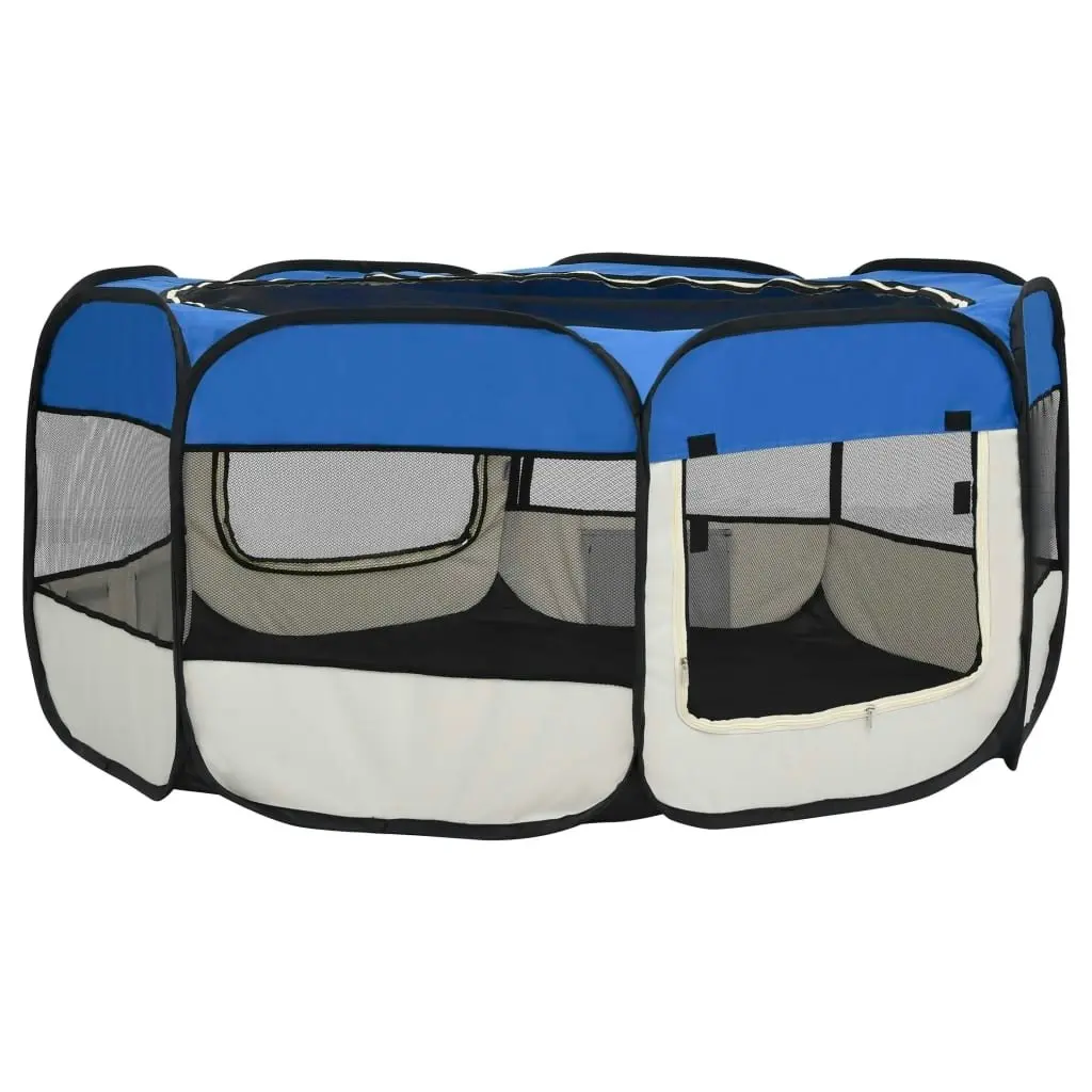 Foldable Dog Playpen with Carrying Bag Blue 145x145x61 cm 171016