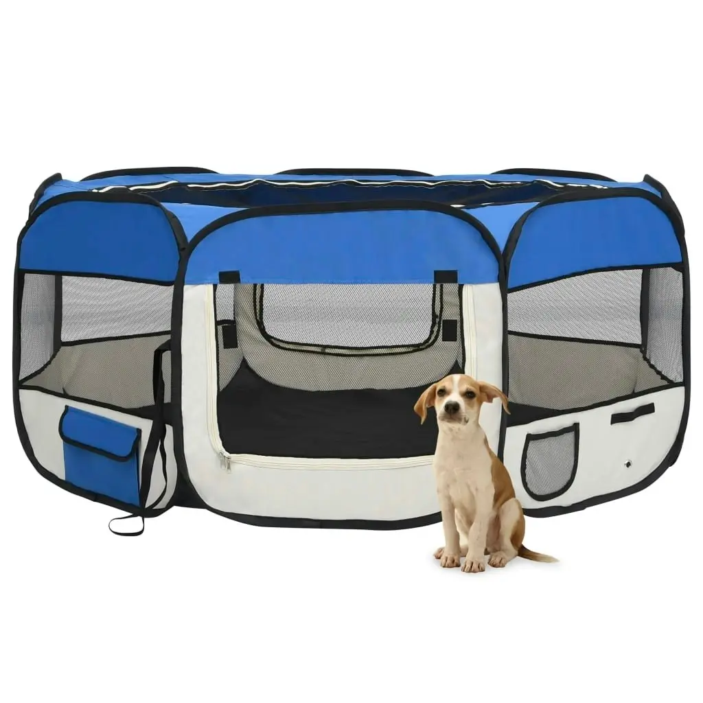 Foldable Dog Playpen with Carrying Bag Blue 145x145x61 cm 171016