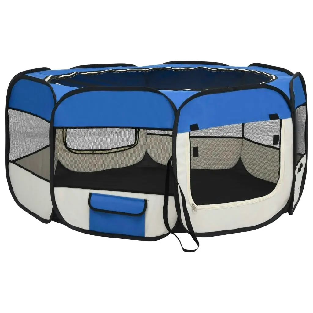 Foldable Dog Playpen with Carrying Bag Blue 145x145x61 cm 171016