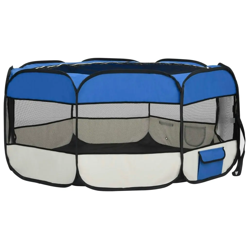 Foldable Dog Playpen with Carrying Bag Blue 145x145x61 cm 171016