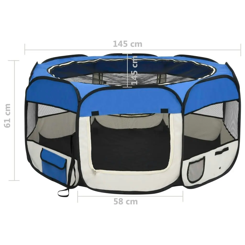 Foldable Dog Playpen with Carrying Bag Blue 145x145x61 cm 171016