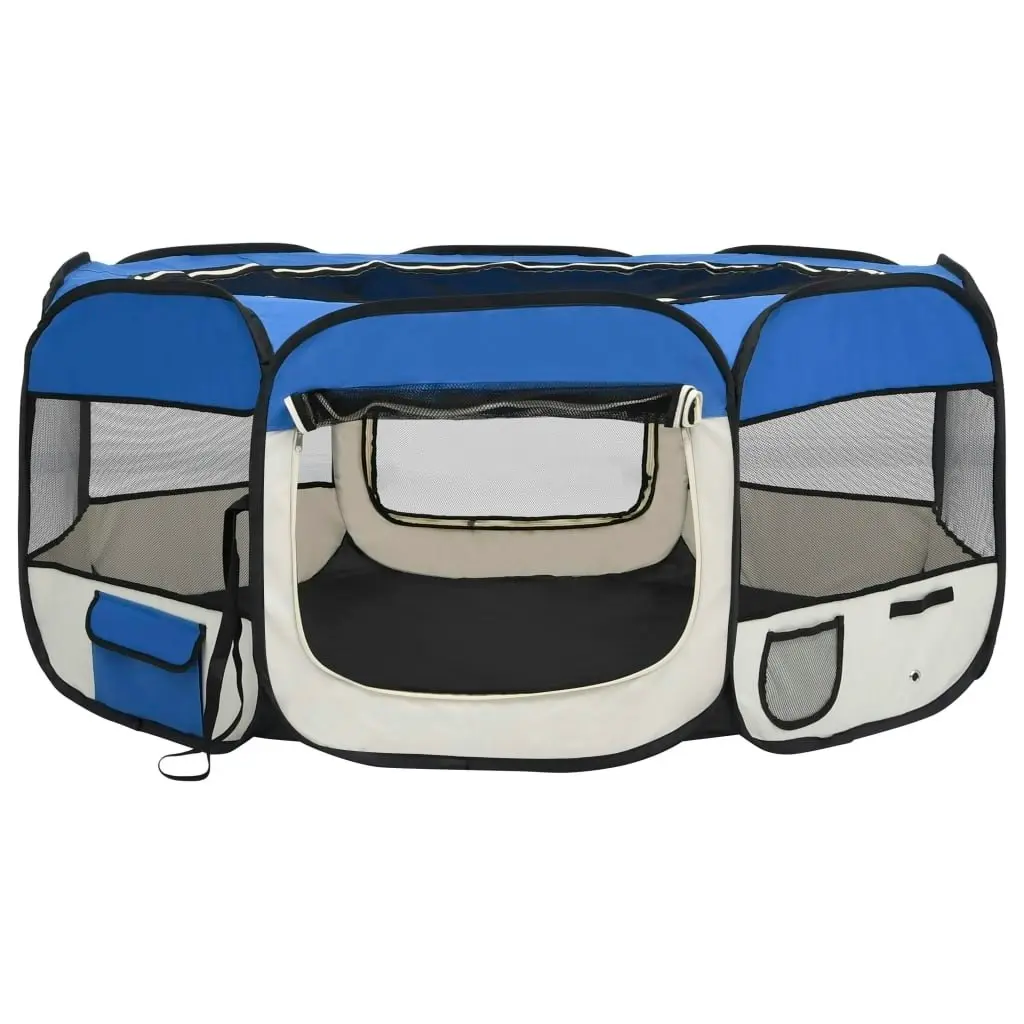 Foldable Dog Playpen with Carrying Bag Blue 145x145x61 cm 171016