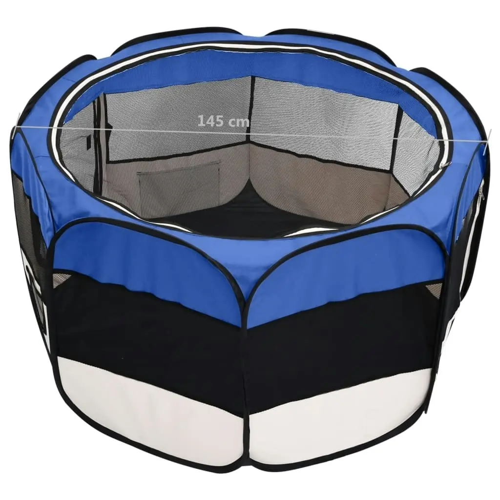 Foldable Dog Playpen with Carrying Bag Blue 145x145x61 cm 171016