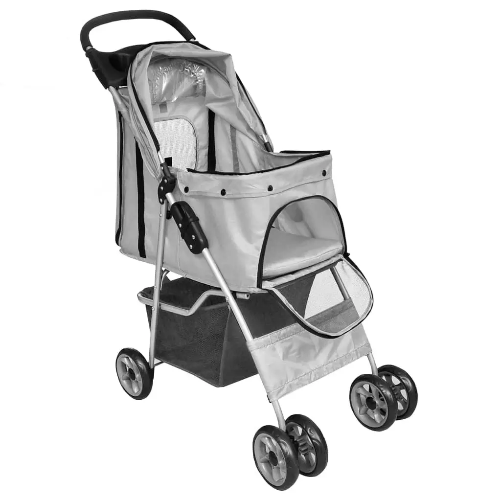 Folding Pet Stroller Dog/Cat Travel Carrier Grey 170910