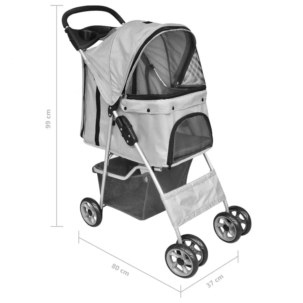 Folding Pet Stroller Dog/Cat Travel Carrier Grey 170910