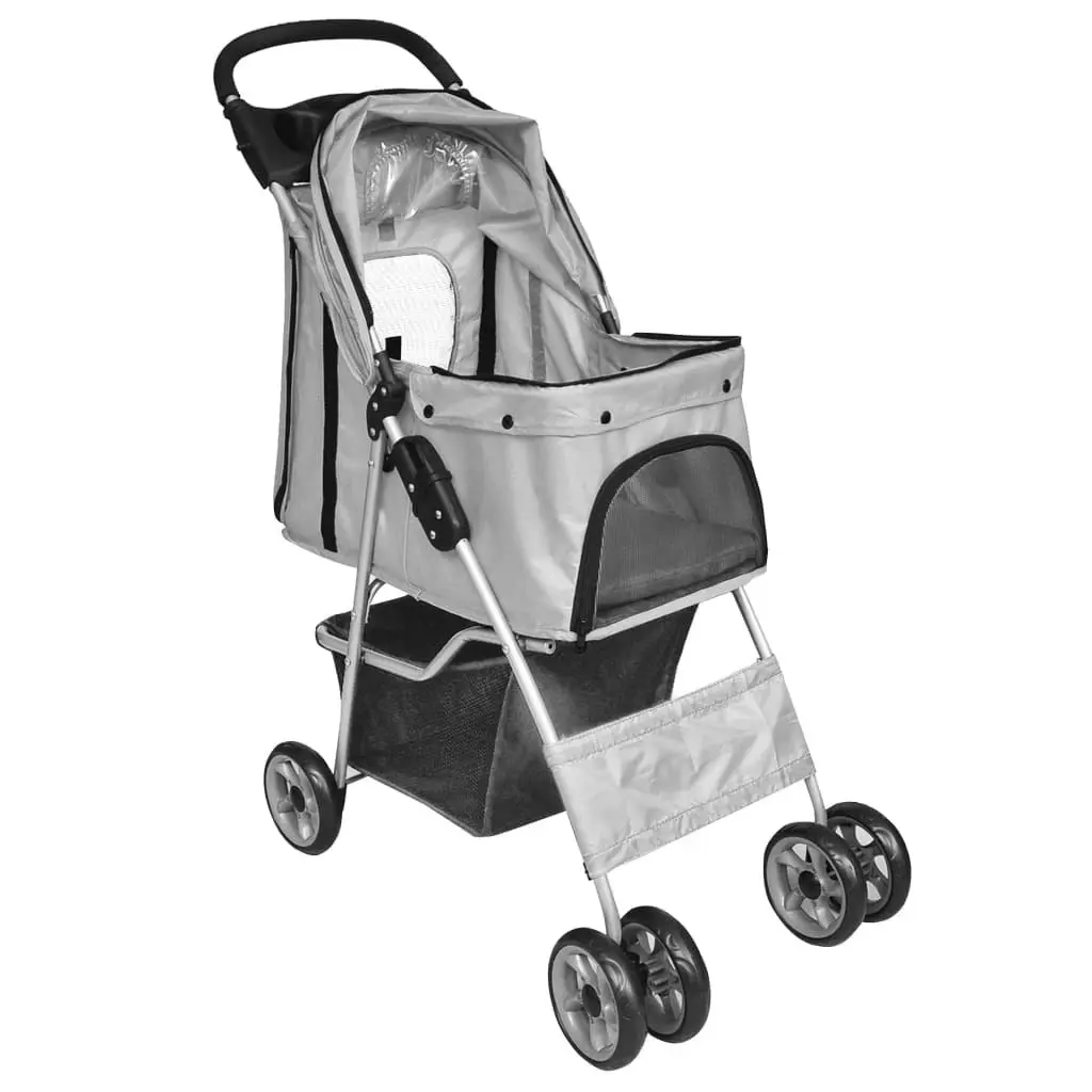 Folding Pet Stroller Dog/Cat Travel Carrier Grey 170910