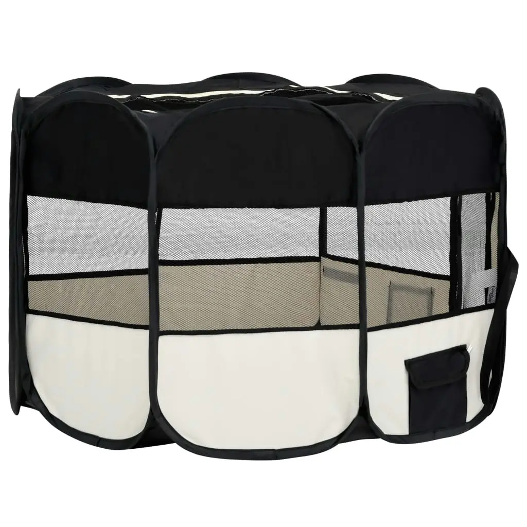 Foldable Dog Playpen with Carrying Bag Black 110x110x58 cm 171006