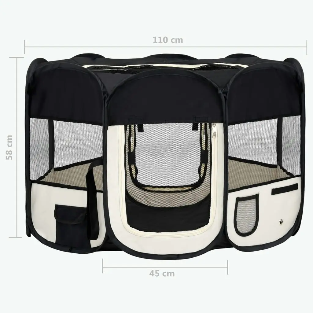 Foldable Dog Playpen with Carrying Bag Black 110x110x58 cm 171006