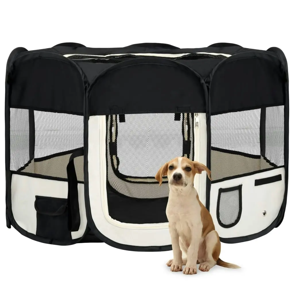 Foldable Dog Playpen with Carrying Bag Black 110x110x58 cm 171006